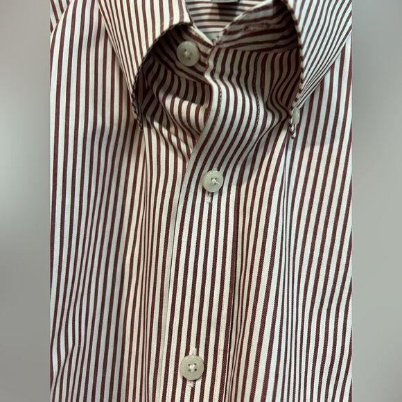 Geoffrey Beene red/white stripe button up shirt size 16 1/2 34/35 - Picture 5 of 7